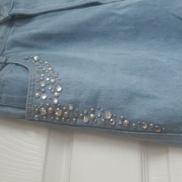 Vintage Monique Jeans High Waist Denim Shorts Studded Faux Jewels Small - Picture 5 of 10